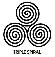 vettore bretone e celtico originale spirale triskele simbolo. nero celtico triskelion spirali al di sopra di bianca. mistico protettivo cartello. triplicare spirali. vettore
