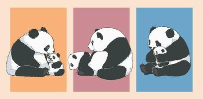 carino cartone animato madre panda Tenere sua bambino, illustrazione impostato vettore