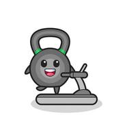 personaggio dei cartoni animati di kettlebell che cammina sul tapis roulant vettore