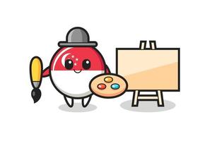 illustrazione della mascotte del distintivo della bandiera di Singapore come pittore vettore