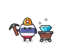 illustrazione del personaggio del distintivo della bandiera della thailandia come minatore vettore