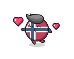 cartone animato di carattere distintivo bandiera norvegia con gesto di bacio vettore