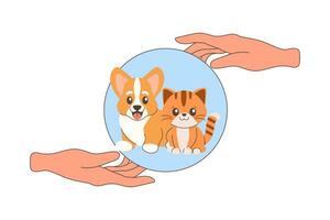 emblema gattino e cane corgi e gattino vettore