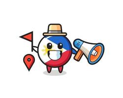 personaggio dei cartoni animati delle filippine distintivo della bandiera come guida turistica vettore