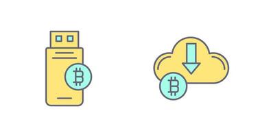 bitcoin USB dispositivo e giù freccia icona vettore