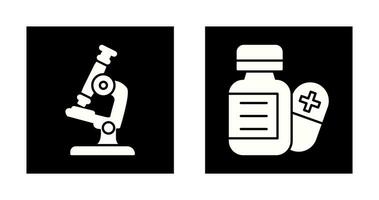 microscopio e pillola icona vettore
