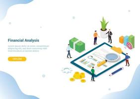 analisi di ricerca finanziaria 3d isometrico per modello di sito web vettore