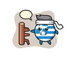 illustrazione del fumetto del distintivo della bandiera della grecia come combattente di karate vettore