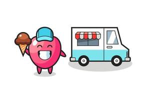 mascotte cartone animato del simbolo del cuore con il camion dei gelati vettore