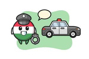 mascotte dei cartoni animati dell'ungheria distintivo della bandiera come polizia vettore