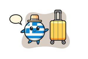illustrazione del fumetto del distintivo della bandiera della grecia con i bagagli in vacanza vettore