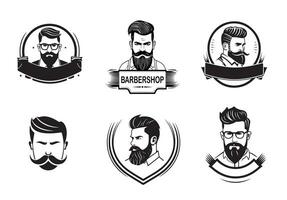 barbiere emblemi impostato silhouette mano disegnato. bellezza industria icone , vettore illustrazione