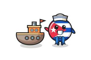 mascotte del personaggio del distintivo della bandiera di cuba come marinaio vettore