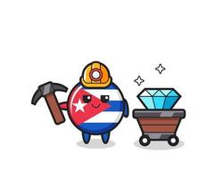 illustrazione del personaggio del distintivo della bandiera di cuba come minatore vettore