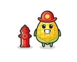 personaggio mascotte del mais come pompiere vettore