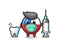 personaggio mascotte del distintivo della bandiera del Cile come dentista vettore