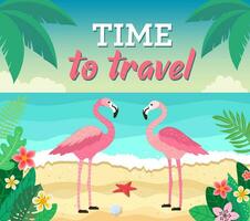 tropicale Guarda. vacanza nel un esotico nazione. estate vendita striscione. palma alberi, spiaggia, impianti. vettore illustrazione