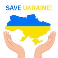scritto supporto per Ucraina - nel ucraino. fermare il guerra, Aiuto Ucraina. fermare il testo di il militare bandiera con un' carta geografica di Ucraina nel il mani. internazionale protesta fermare il guerra contro Ucraina vettore