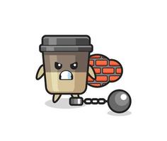 personaggio mascotte della tazza di caffè come prigioniero vettore