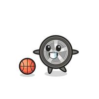 l'illustrazione del fumetto della ruota dell'auto sta giocando a basket vettore