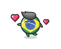 cartone animato di carattere distintivo bandiera brasile con gesto di bacio vettore