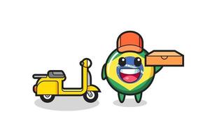 illustrazione del personaggio del distintivo della bandiera del Brasile come fattorino della pizza vettore