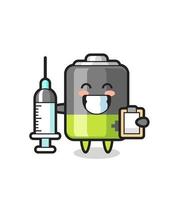 mascotte illustrazione della batteria come medico vettore