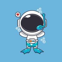 carino astronauta immersione cartone animato portafortuna personaggio illustrazione. carino estate cartone animato illustrazione. vettore