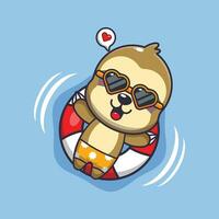 carino bradipo nel occhiali da sole galleggiante con boa. carino estate cartone animato illustrazione. vettore