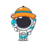 carino astronauta con tavola da surf Tenere ghiaccio cartone animato illustrazione. carino estate cartone animato illustrazione. vettore