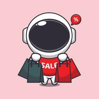 carino astronauta con shopping Borsa nel nero Venerdì vendita cartone animato vettore illustrazione