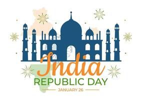 contento India repubblica giorno vettore illustrazione su 26 gennaio con indiano bandiera e cancello nel vacanza nazionale celebrazione piatto cartone animato sfondo design