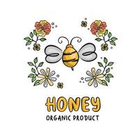 cartolina ape circondato di fiori, vettore illustrazione