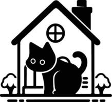 Casa di cani e gatti logo nel animale clinica concetto nel piatto linea arte stile vettore