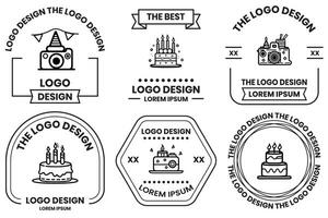 torta e compleanno logo nel piatto linea arte stile vettore