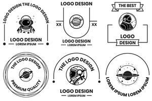 astronauta e pianeta logo nel piatto linea arte stile vettore