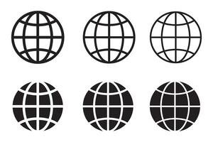 globo icona, www mondo largo ragnatela impostato luogo simbolo, Internet collezione icona, sito web indirizzo globo, piatto e schema segni. vettore