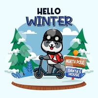 carino panda liberare calcio scooter nel inverno stagione vettore