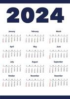 semplice 2024 anno calendario. settimana inizia su domenica.muro calandra modello a3 formato. vettore