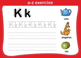 esercizio di alfabeto az con illustrazione di vocabolario dei cartoni animati, vettore