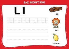 esercizio di alfabeto az con illustrazione di vocabolario dei cartoni animati, vettore
