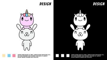 adorabile unicorno e coniglietto, illustrazione per t-shirt, poster, adesivo vettore