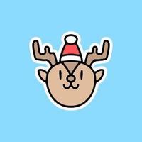 le renne kawaii indossano un cappello da babbo natale, illustrazione per adesivo vettore