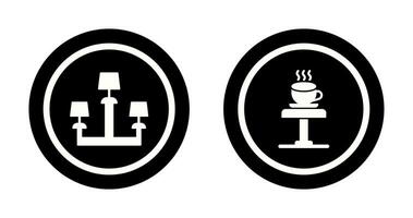 lampada e caffè tavolo icona vettore