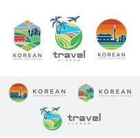 set di poster del logo di viaggio della corea del sud seoul landscape skyline vector