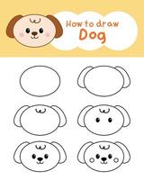Come per disegnare carino cane cartone animato per apprendimento, ragazzo, colorazione prenotare, illustrazione vettore