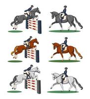 equitazione donna equitazione dressage cavallo in stile cartone animato vettore