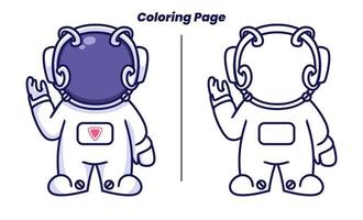 simpatico astronauta con pagine da colorare vettore