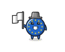 personaggio dei cartoni animati del distintivo della bandiera dell'europa che tiene una bandiera vettore
