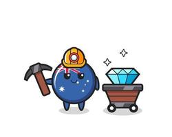 illustrazione del personaggio del distintivo della bandiera dell'australia come minatore vettore